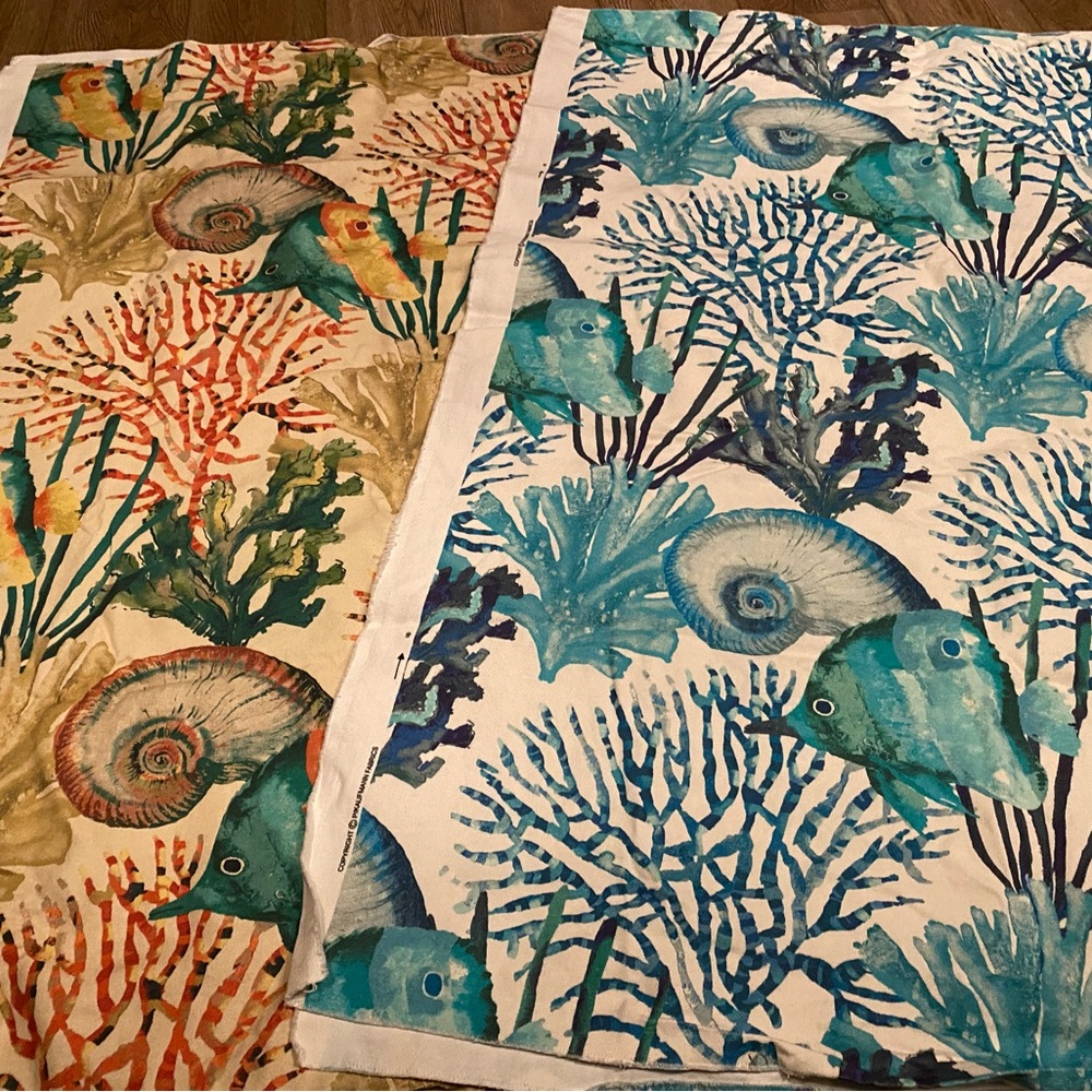 Lot of Colorful Nautical Fabric with Fish and Coral Design